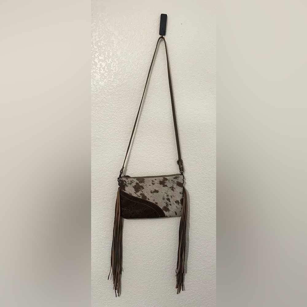 Myra Bag Brown and Cream Crossbody with Fringe
